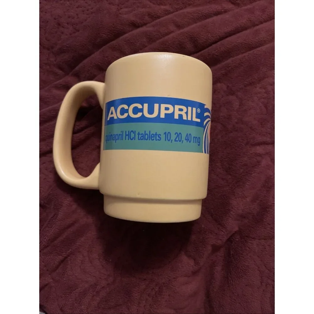 Pharma Advertising Coffee Tea Mug Accupril Accuretic Made‎ in USA - Yellow/Blue